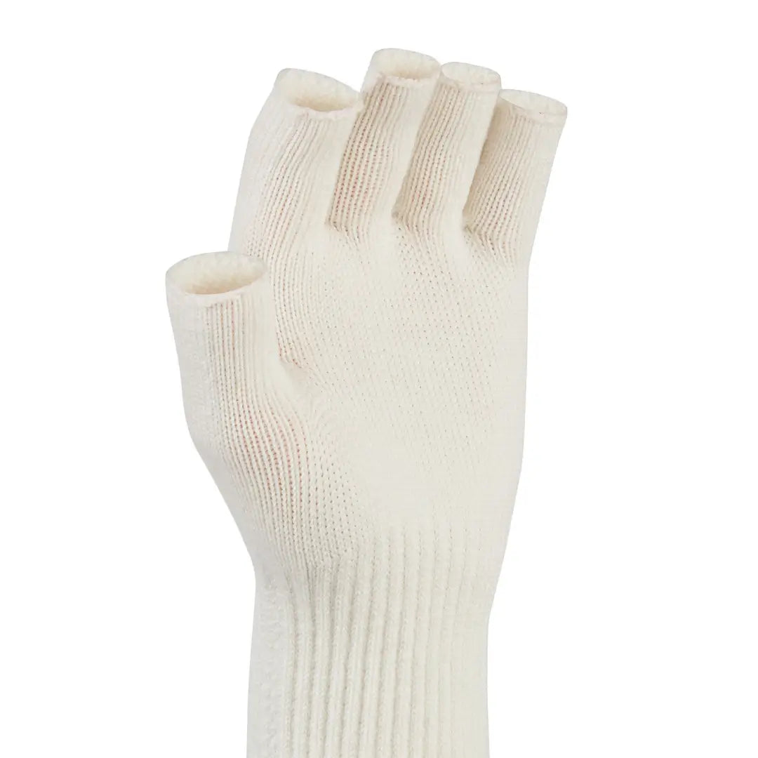 Fingerless white knit glove with ribbed cuff from Sealskinz Thornham Merino Fleece Glove