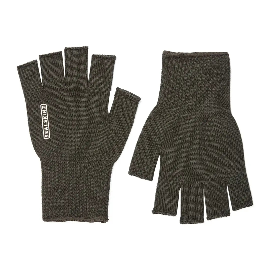 Pair of dark green fingerless Sealskinz Thornham Merino Fleece Gloves for ultimate warmth