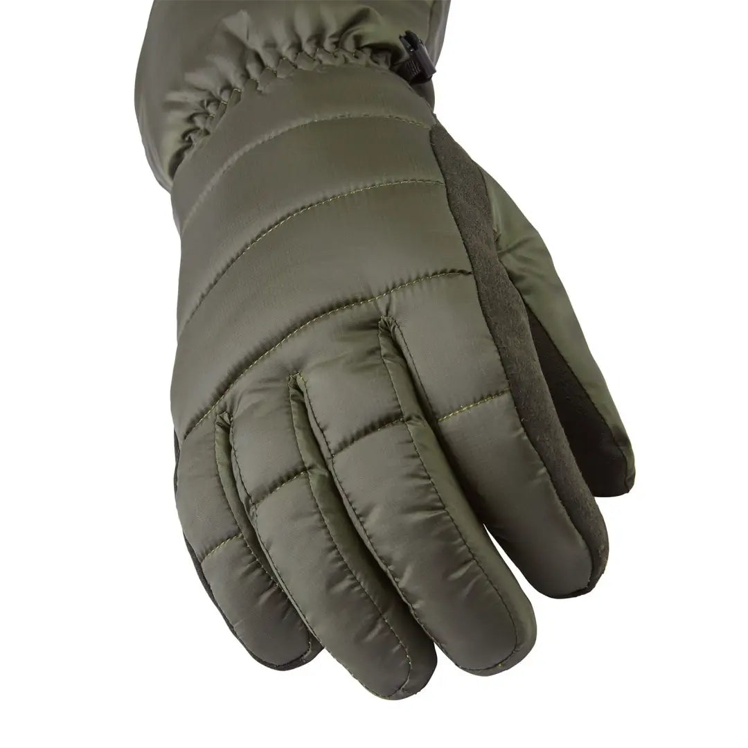 Olive green quilted Sealskinz Tivetshall glove offers heavy duty protection and insulation