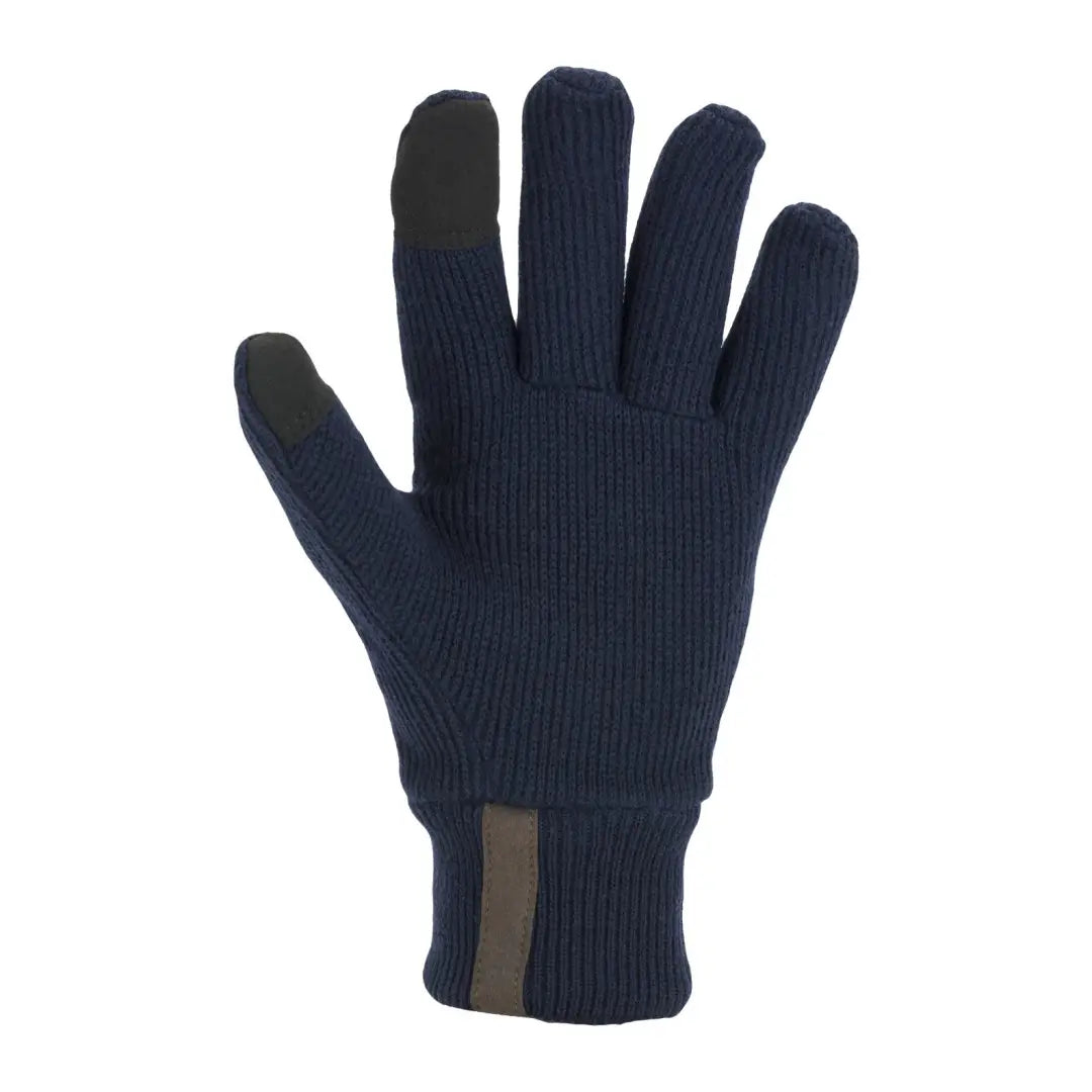 Navy blue SealSkinz weather knitted gloves with dark patches on thumb and index finger