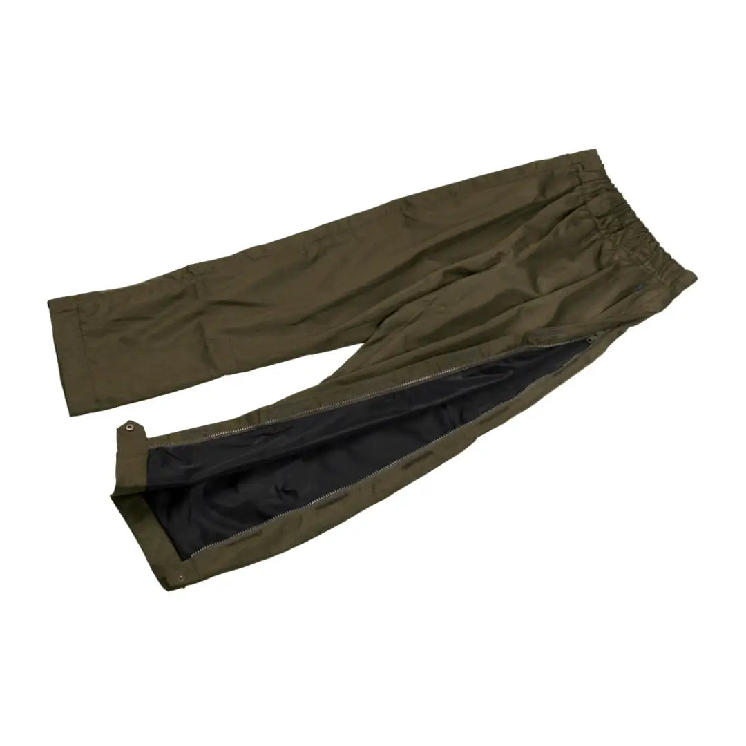 Pair of olive green Seeland Buckthorn Overtrousers with zippered side opening