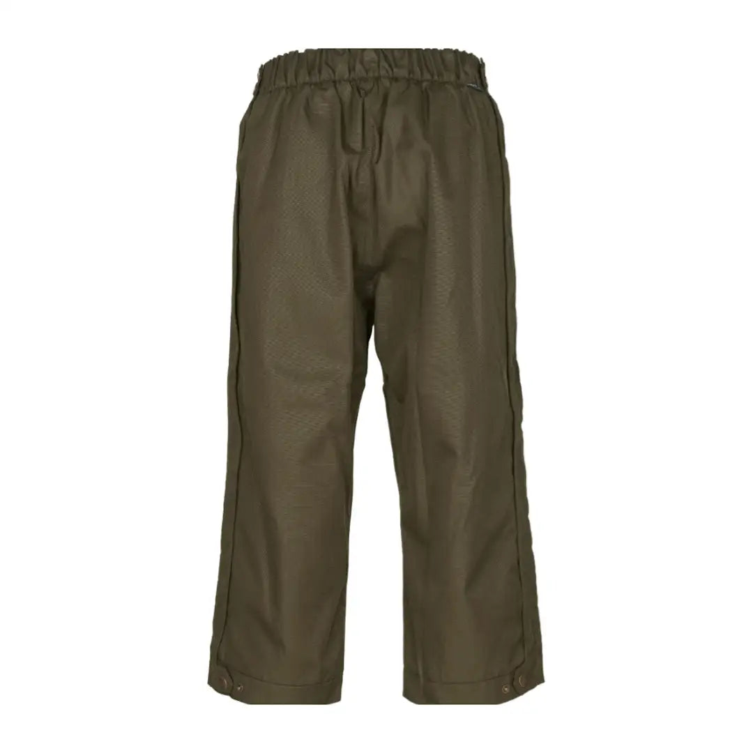 Olive green waterproof Buckthorn Short Overtrousers with an elastic waistband