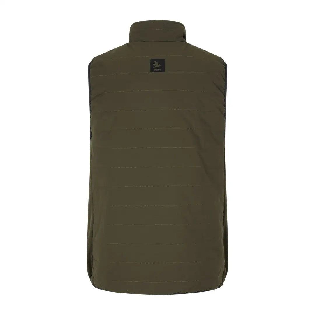 Olive green sleeveless Celsius Heat Waistcoat with high collar and logo patch