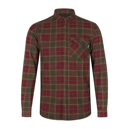 Burgundy and olive green plaid flannel shirt from Seeland Glen Flannel collection