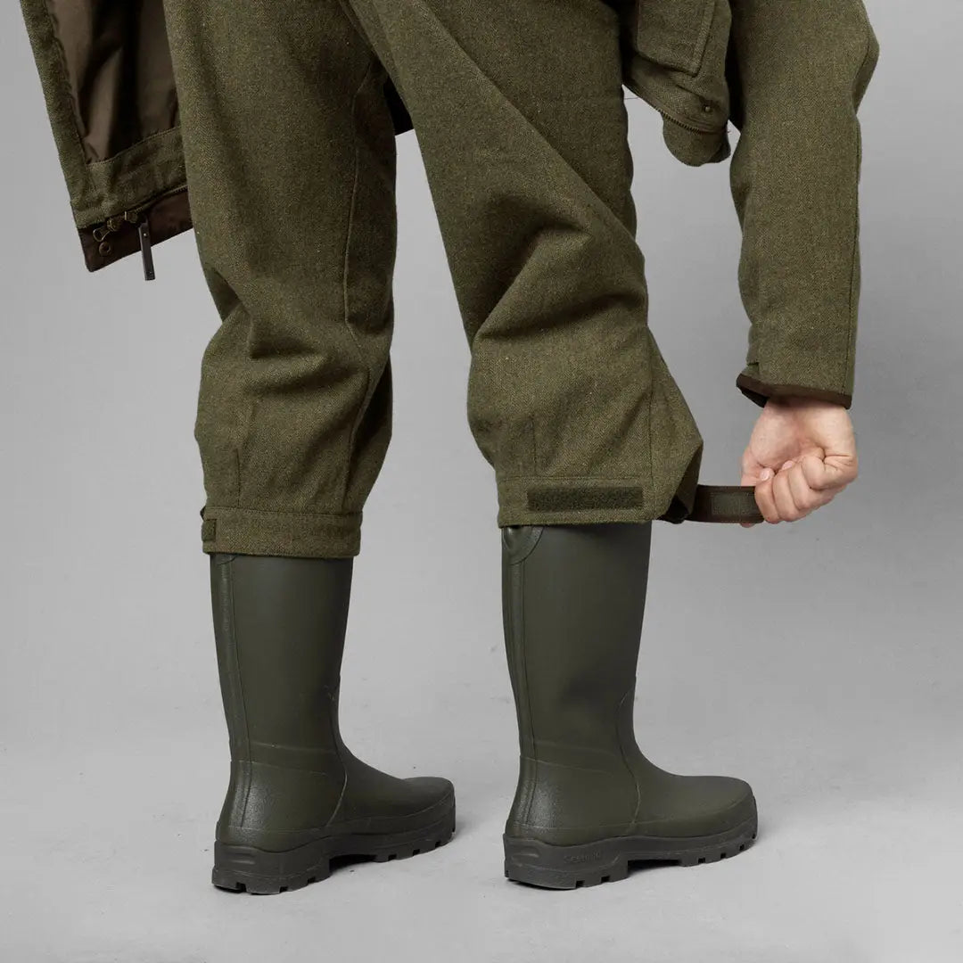 Tall green rubber boots and matching pants from Seeland Hillside Breeks, PFAS-free Seetex® membrane