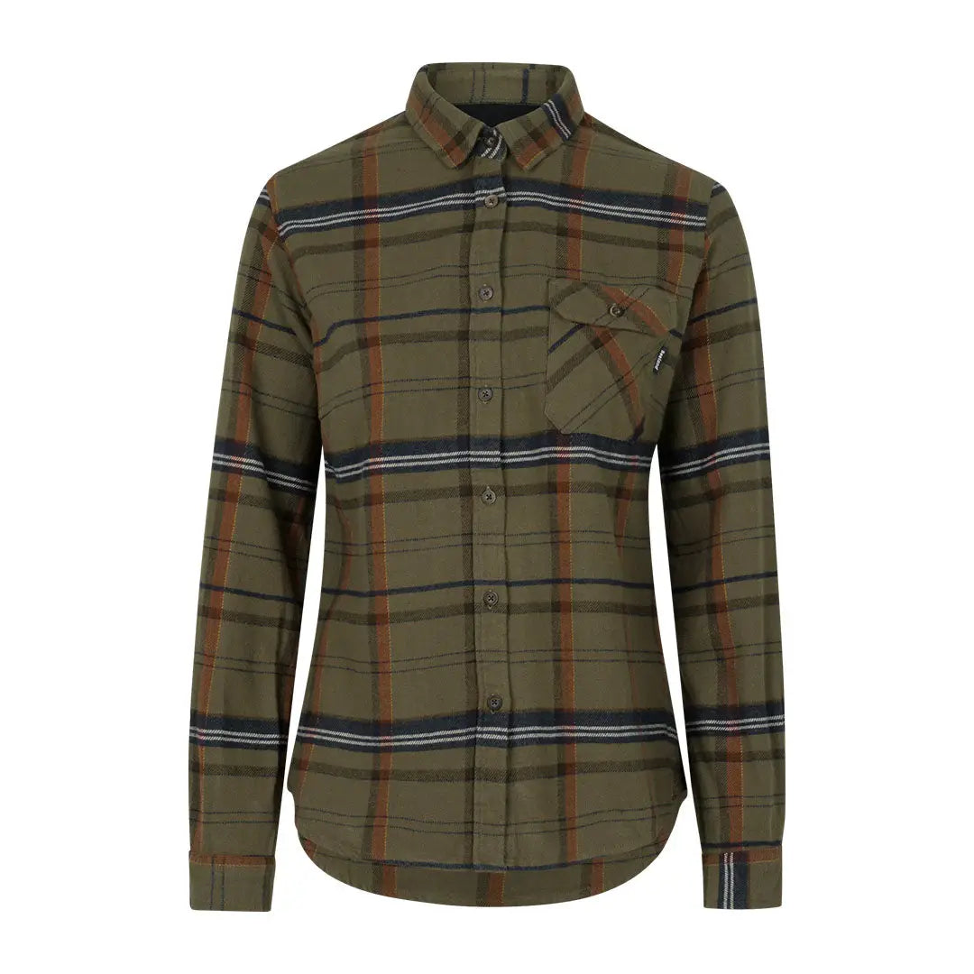 Olive green plaid Seeland Skye Ladies Flannel Shirt, perfect for country clothing and hunting