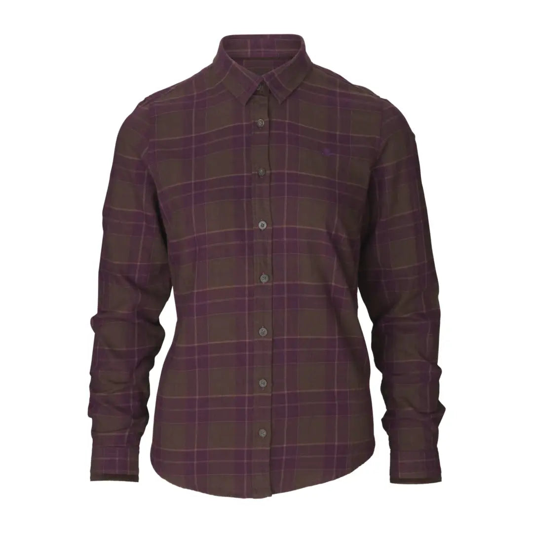 Plaid Seeland Womens Range Shirt in burgundy and brown for stylish outdoor adventures