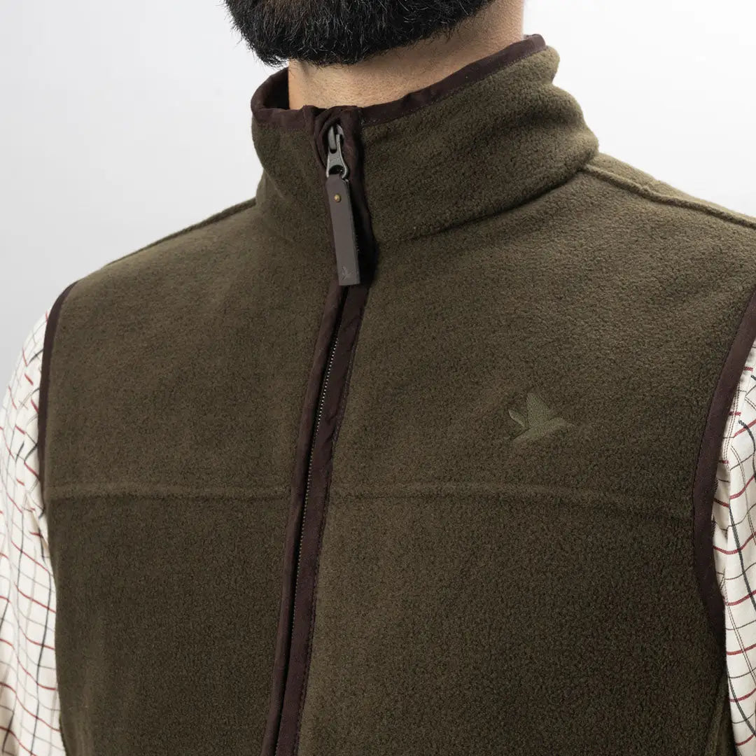 Olive green Seeland Earl Fleece Waistcoat with high collar and zipper closure