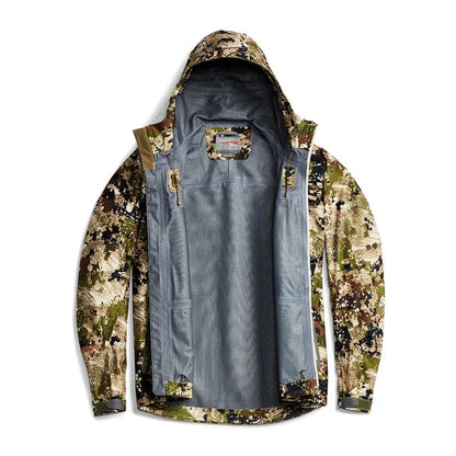 Camouflage Thunderhead Jacket with gray lining and hood for stylish country clothing hunting