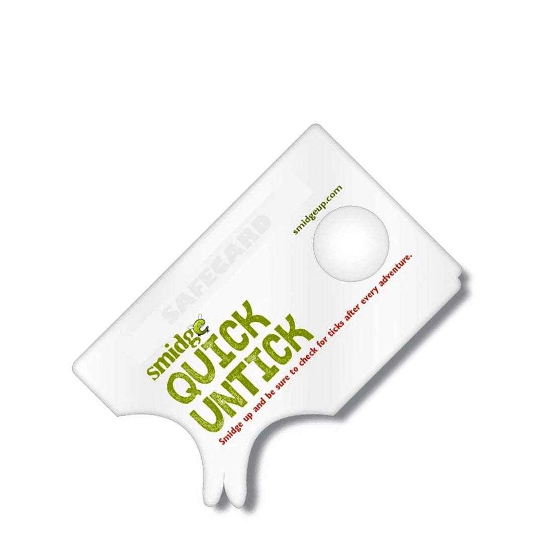 White plastic tick removal tool from Smidge Untick Card for easy and safe unticking