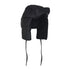 Black winter hat with ear flaps and ties, perfect for cozying up in Snugpak’s sleeping bags