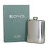 Stainless steel Sophos 6oz silver hip flask with branded packaging box