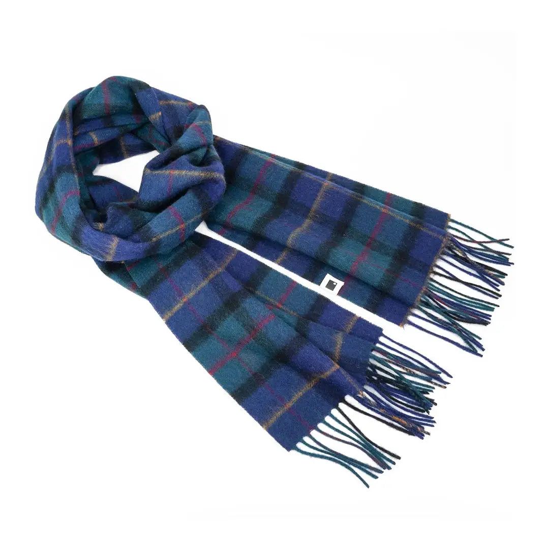 Plaid wool check scarf in blue, green, and purple shades by Sophos Fell for country clothing