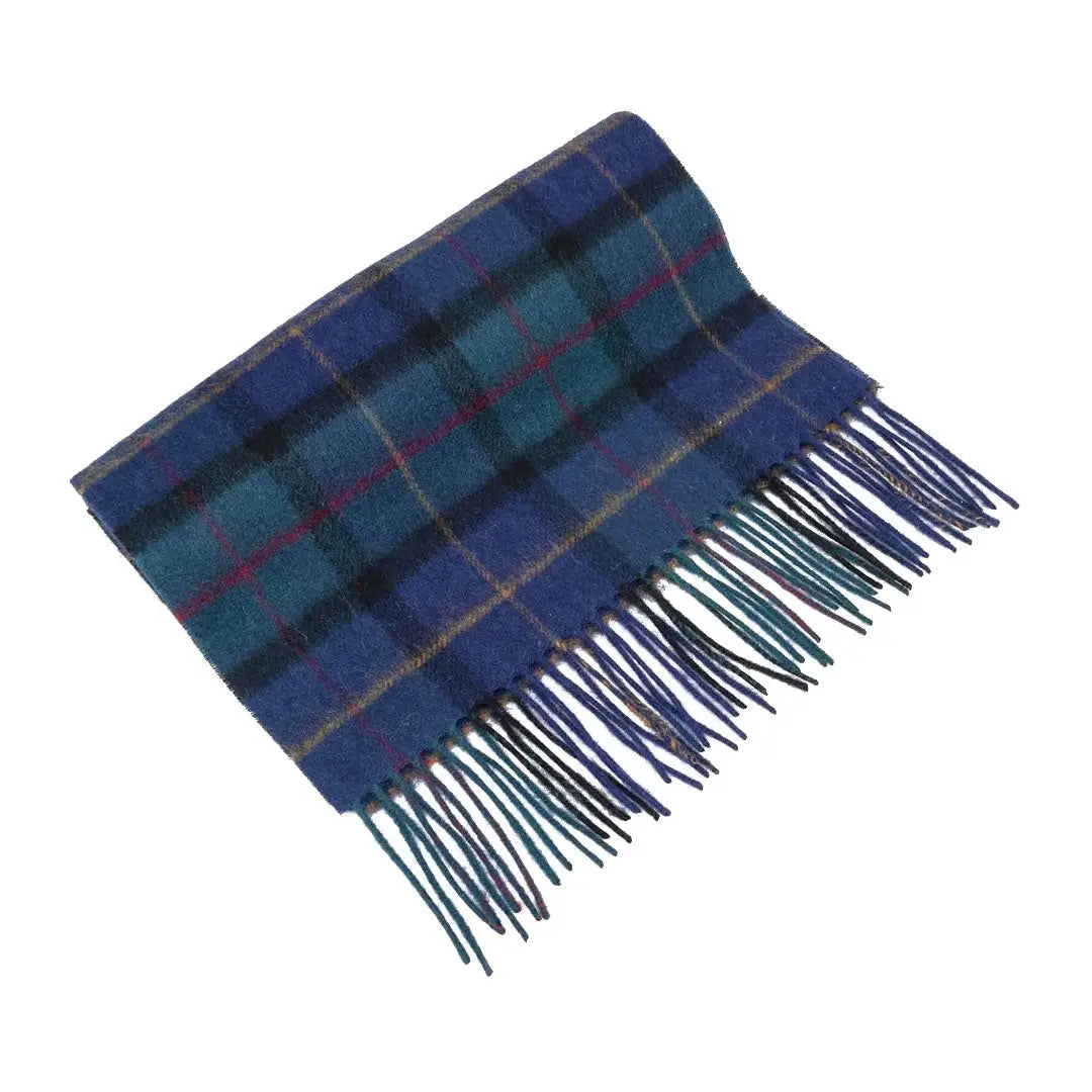 Plaid wool scarf in blue, green, and burgundy tartan for stylish country clothing