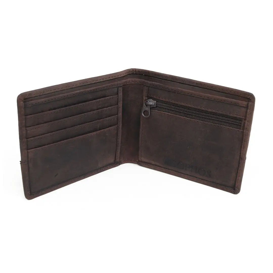 Brown Harris Tweed wallet with card slots and zippered compartment, stylish and practical