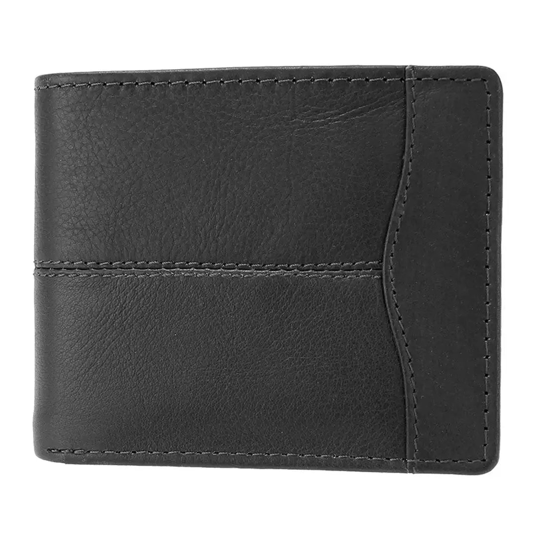 Black leather bifold wallet with visible stitching for country clothing and outdoors lovers