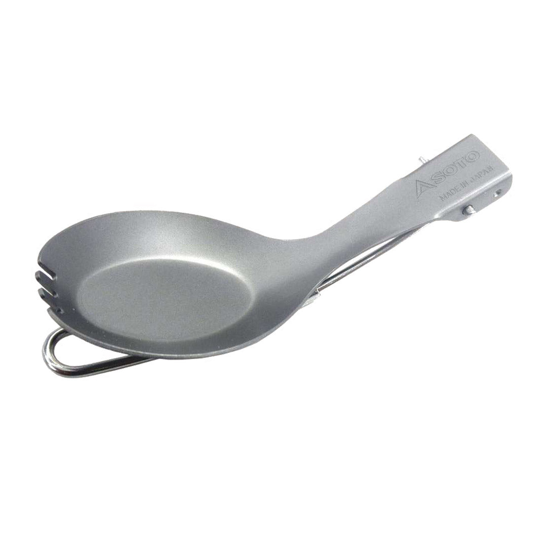 Lightweight Titanium spork with a folding handle from Soto Pocket Spork for outdoor adventures