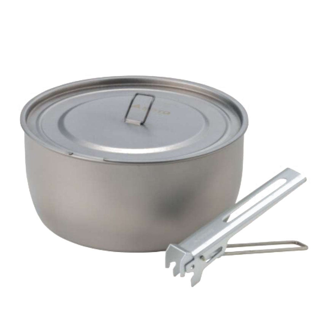 Soto Titanium Pot 1100 features a sleek titanium cooking pot with lid and handle