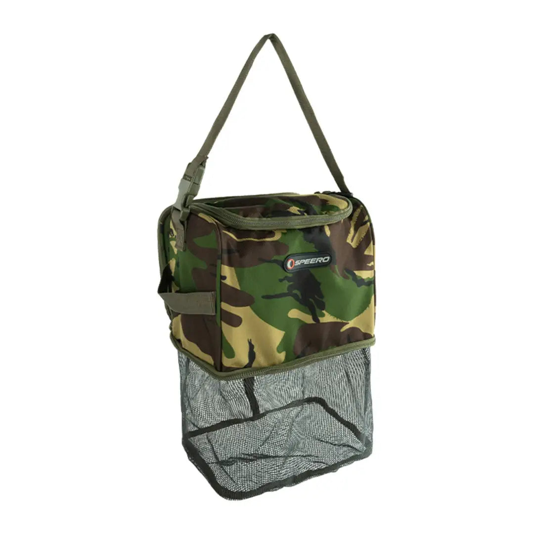 Camouflage Speero Air Dry Bag with mesh bottom and shoulder strap for easy carrying