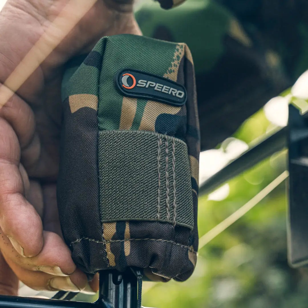 Camouflage Speero Alarm Pouch with stylish branding for outdoor adventures