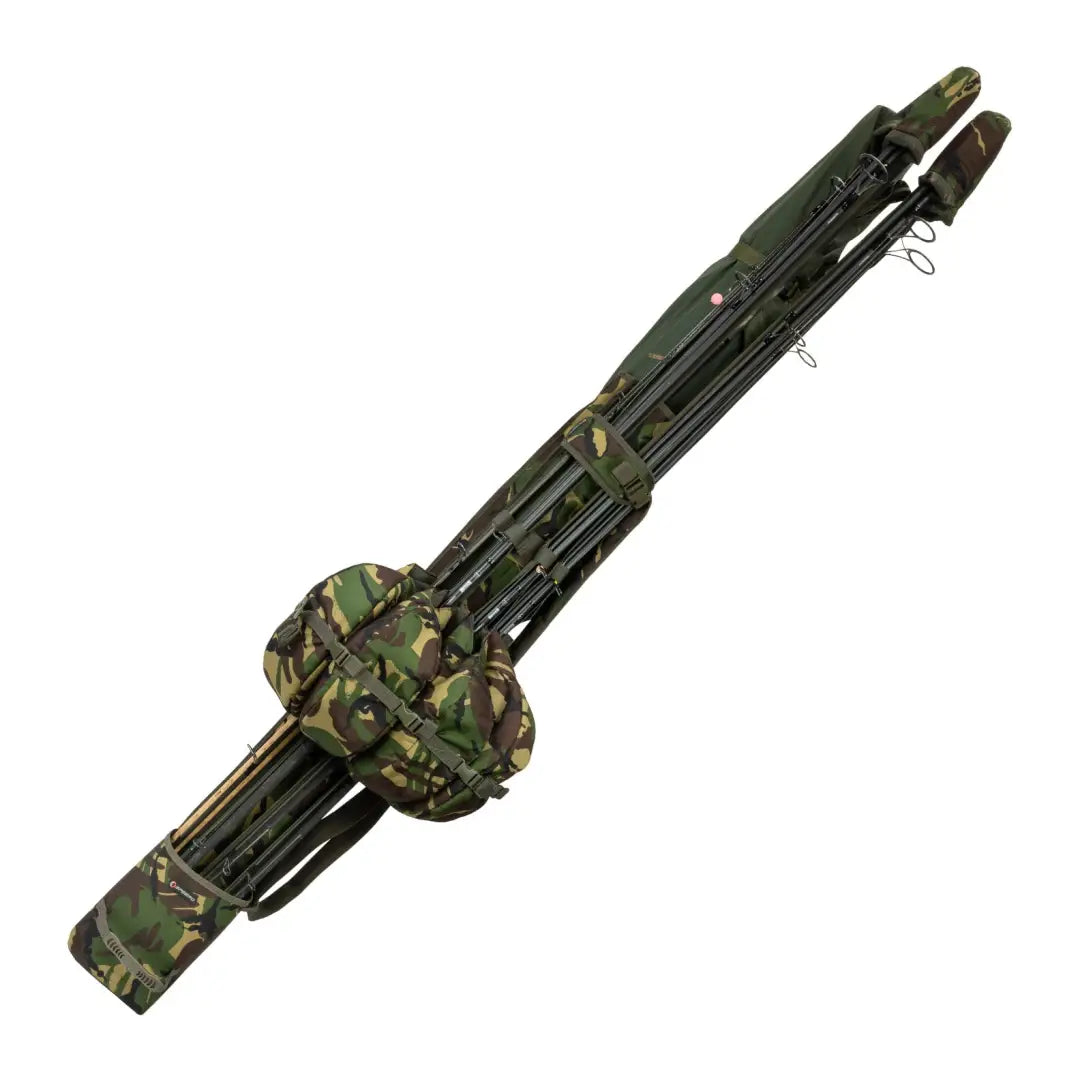 Camouflage-patterned Speero Compact Rod Sling with convenient compartments for fishing gear