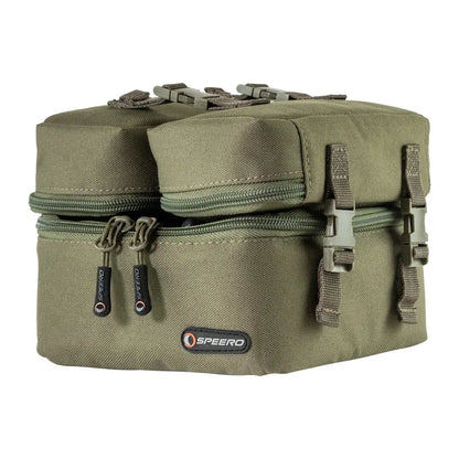 Olive green Speero End Tackle Combi Bag with compartments and buckle straps