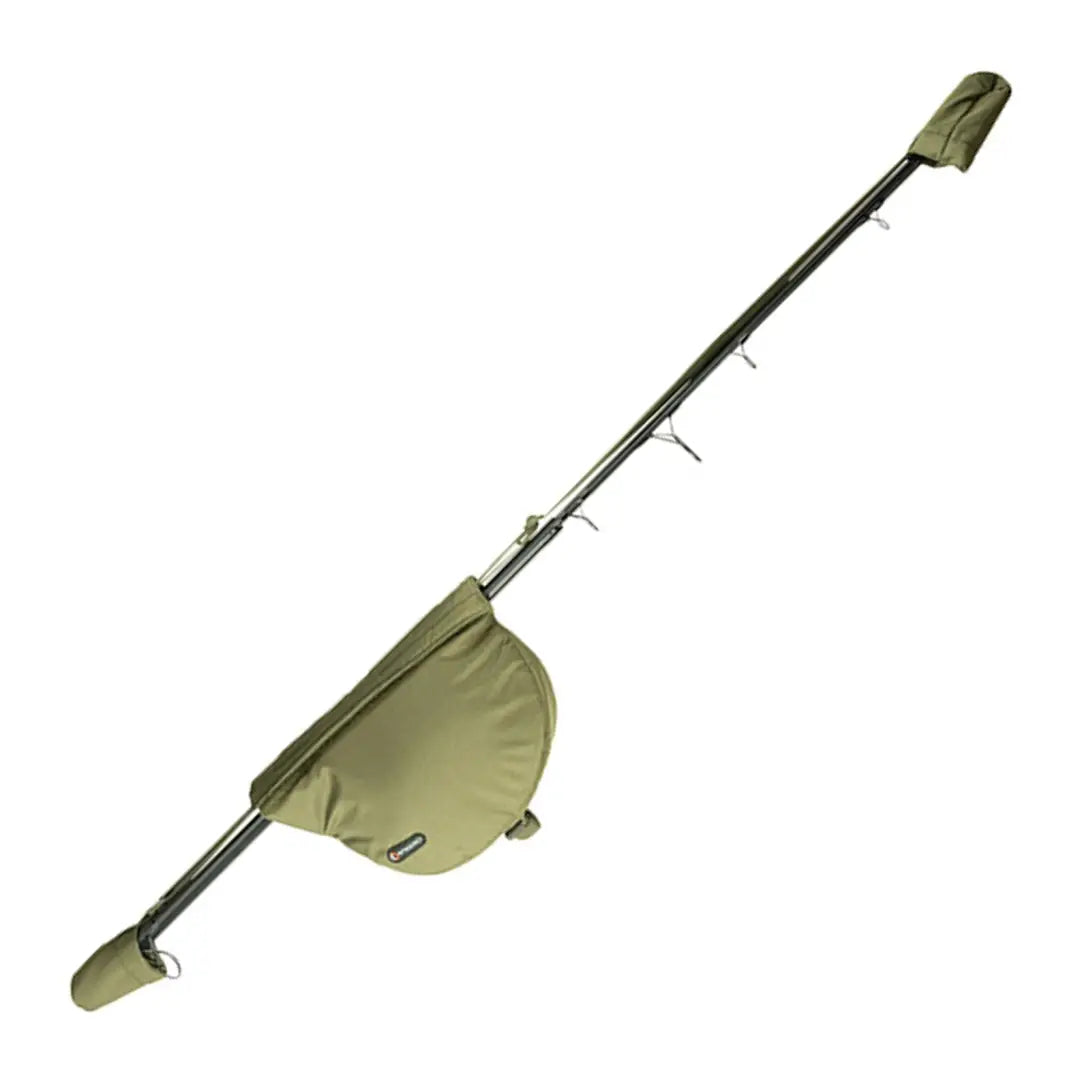 Fishing rod with olive green reel cover from the Speero Reel Pouch System