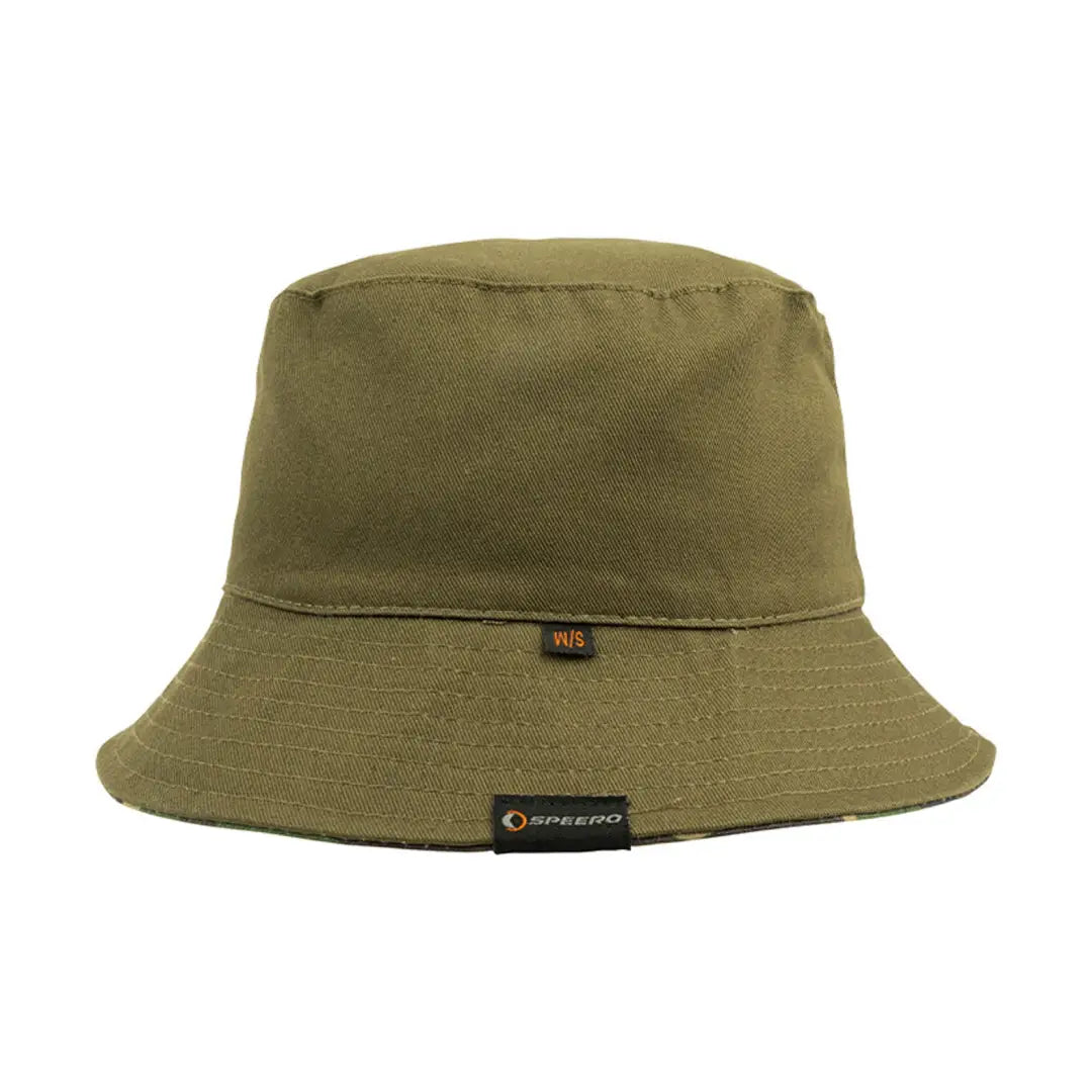 Olive green Speero Reversible Bucket Hat with logo tag for stylish outdoor looks