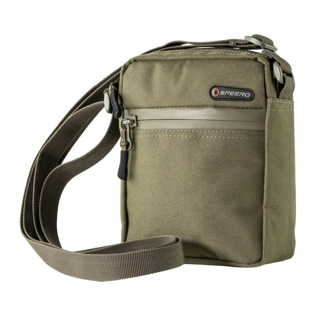 Olive green Speero Valuables Bag with zippered compartments and adjustable strap