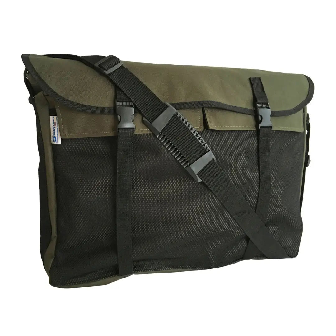 Olive green Sporting Saint Game Bag with black mesh pockets and adjustable strap