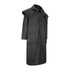 Long black waterproof Stockman Full Length Wax Coat with hood and large pockets