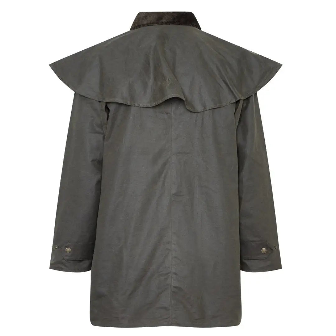 Olive green Stockman three quarter length wax coat with a stylish cape overlay