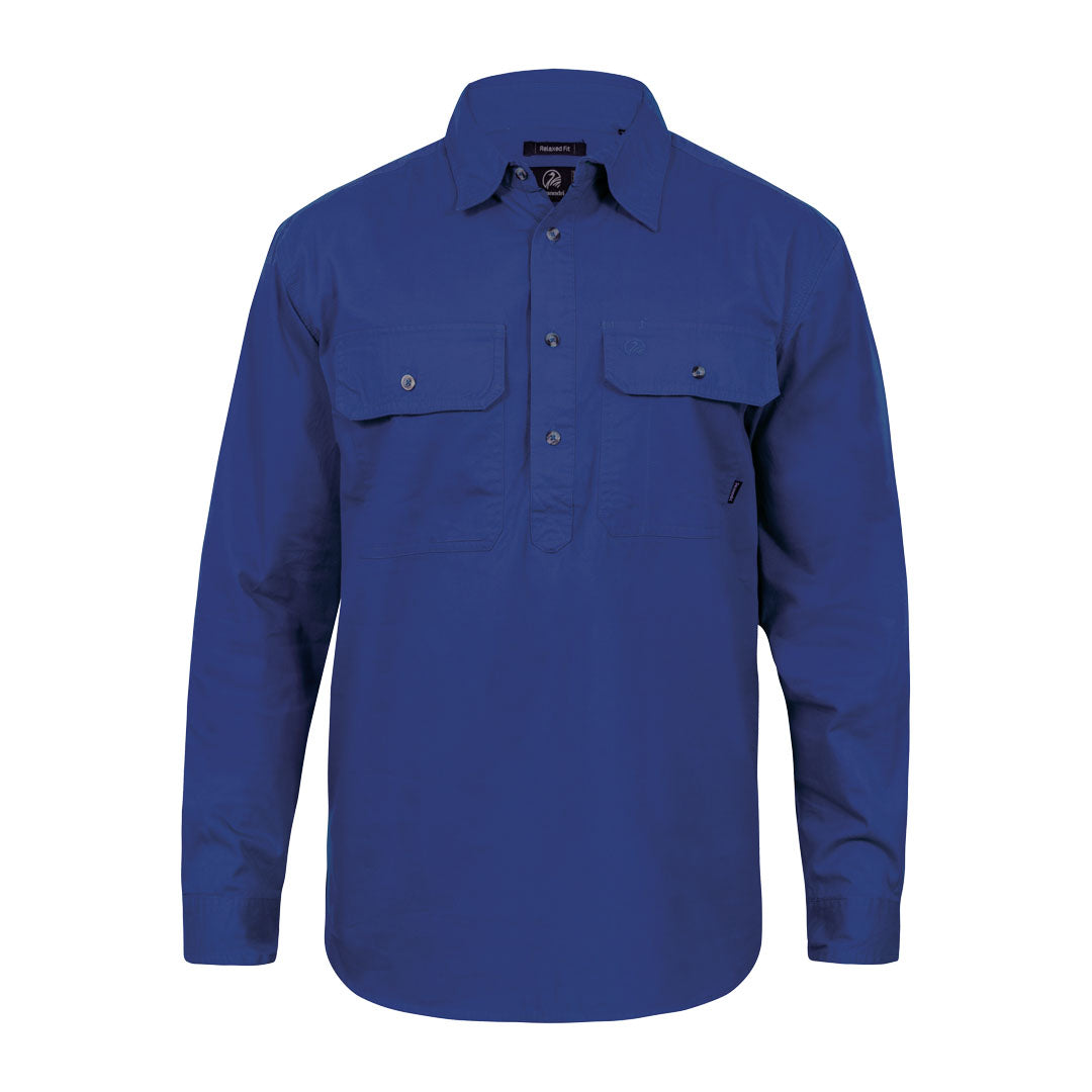 Blue long-sleeved Swanndri Bendigo work shirt perfect for tough jobs and everyday wear