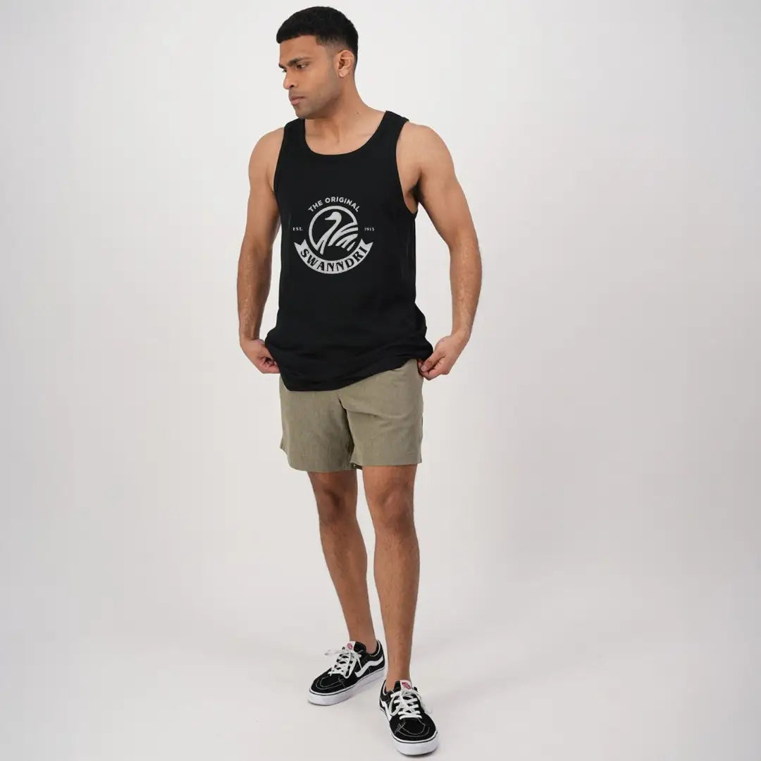 Man in black tank top and khaki shorts wearing Classic V2 Printed Singlet for country clothing