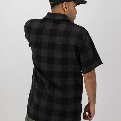 Black and gray checkered short-sleeved shirt for stylish country clothing and outdoor adventures