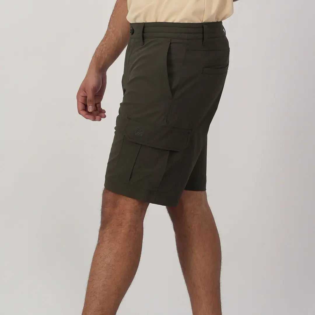 Olive green cargo shorts with pockets from Swanndri Lawson Walk Shorts collection