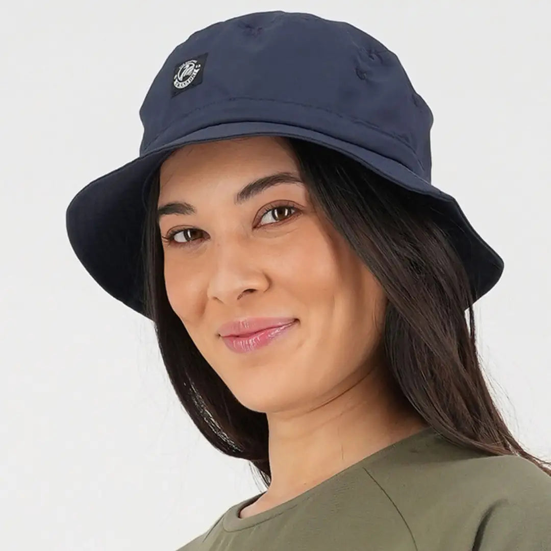 Navy blue bucket hat with logo perfect for country clothing and hunting adventures