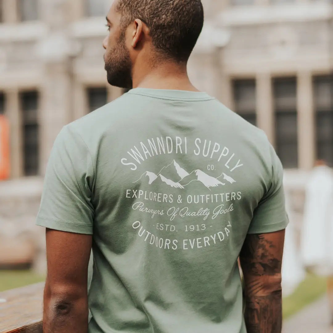 Sage green Swannori Supply t-shirt, perfect for country clothing and outdoor adventures