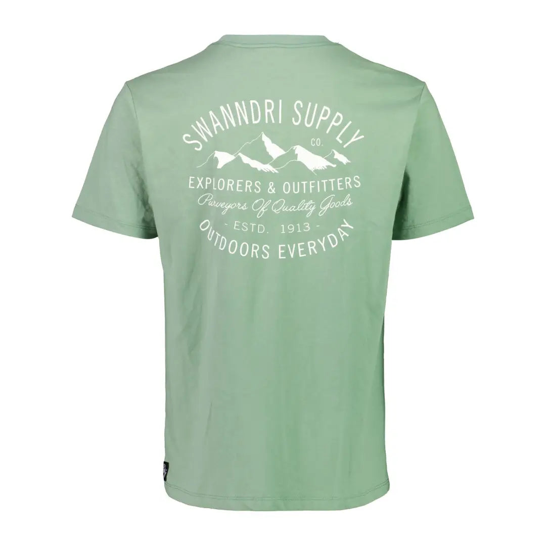 Mint green Swanndri Old Ties Printed T Shirt with mountain graphics, perfect for outdoors