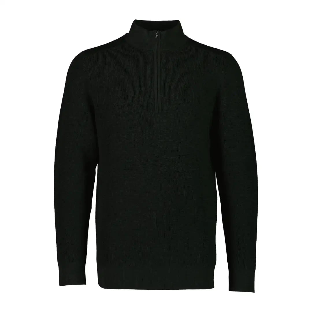 Black Swanndri Otahu River quarter-zip sweater with high collar and panelled knit detailing