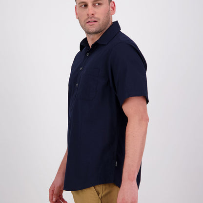 Navy short-sleeved button-down shirt from Swanndri Paihia for stylish country clothing