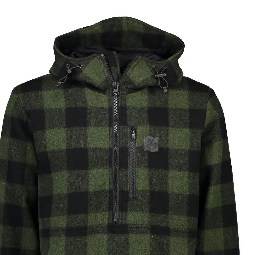 Green and black plaid Swanndri Reidston Wool Anorak with zipper front for cozy style