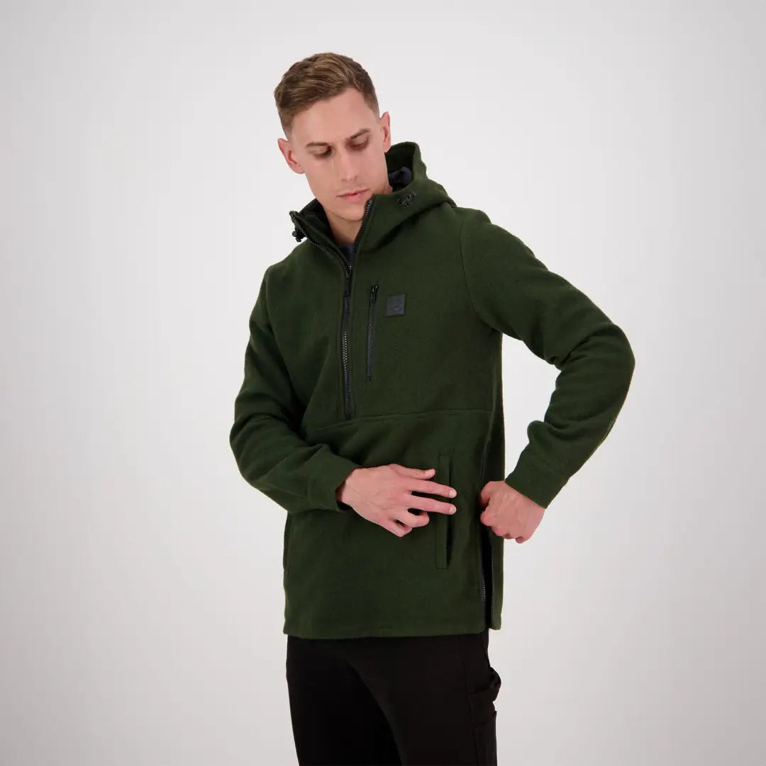 Dark green Swanndri Reidston Wool Anorak with a zipper front for stylish warmth