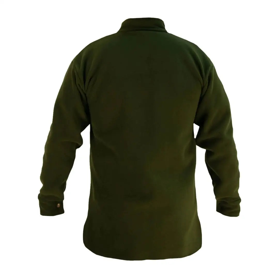 Dark green high collar fleece pullover for back-country hiking and country clothing