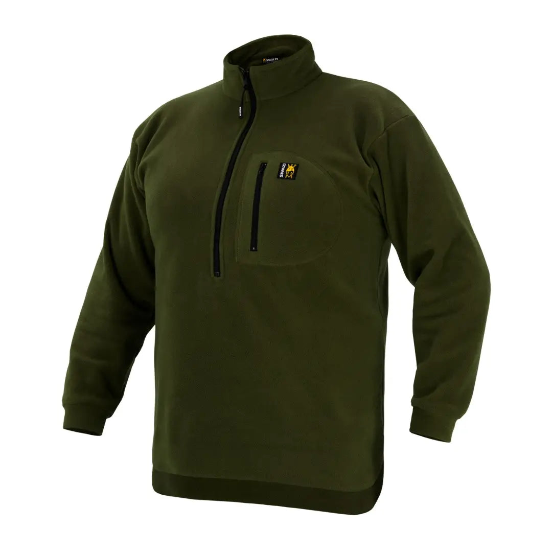 Dark green Swazi Bush Shirt fleece pullover with quarter-zip and chest pocket