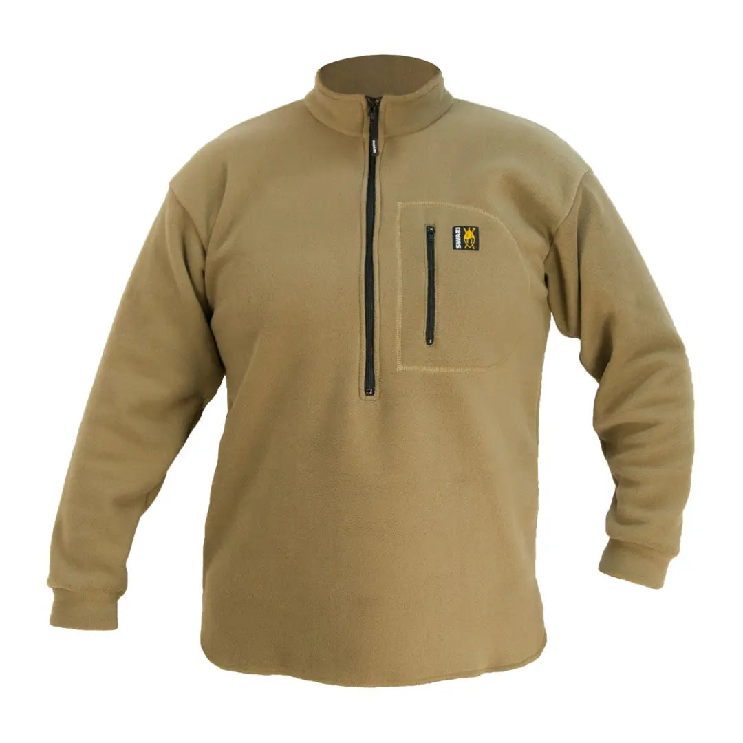 Tan Swazi Bush Shirt fleece pullover with half-zip and chest pocket feature