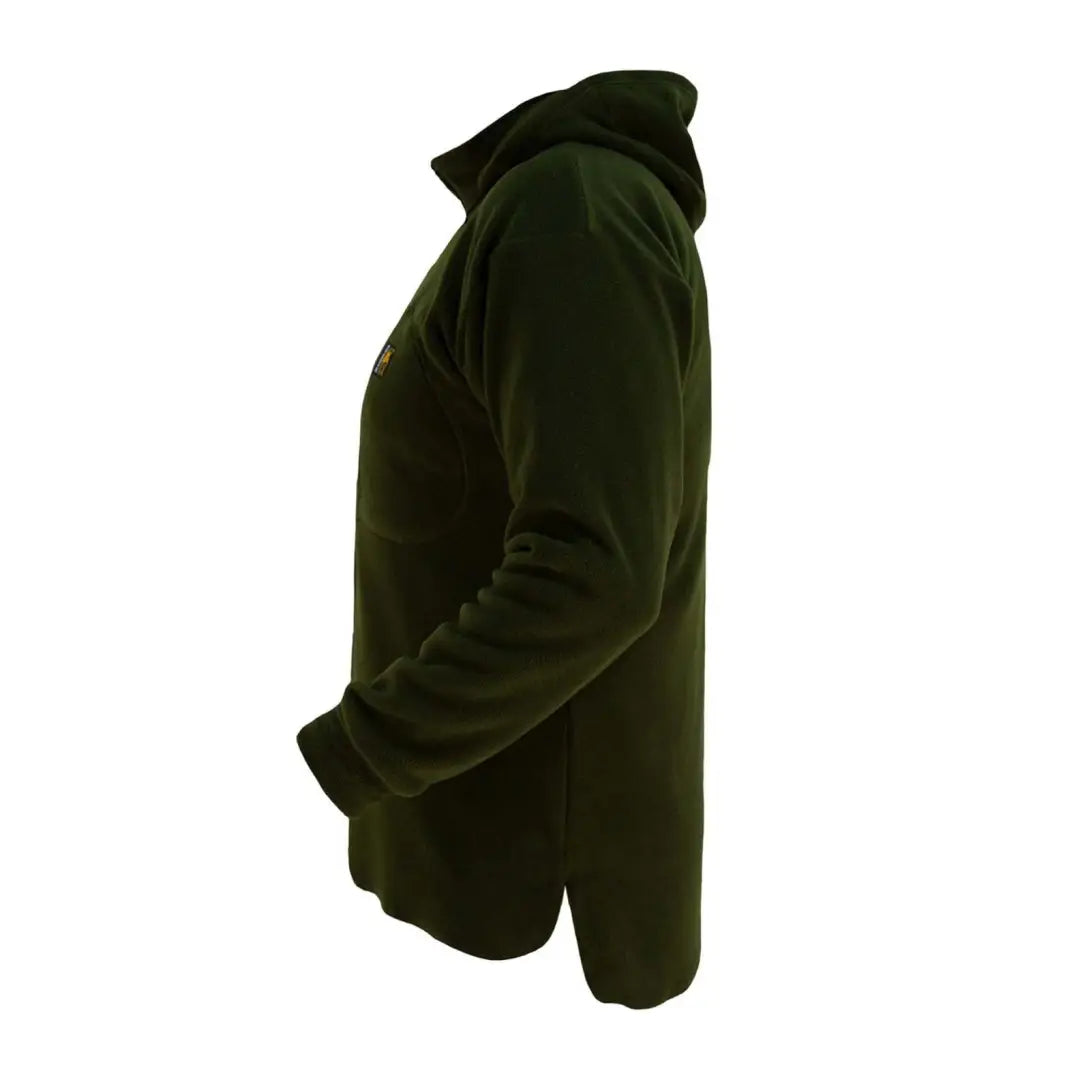 Dark green Swazi The Hood sweatshirt side view, ideal choice for outdoor activity with high collar keeping