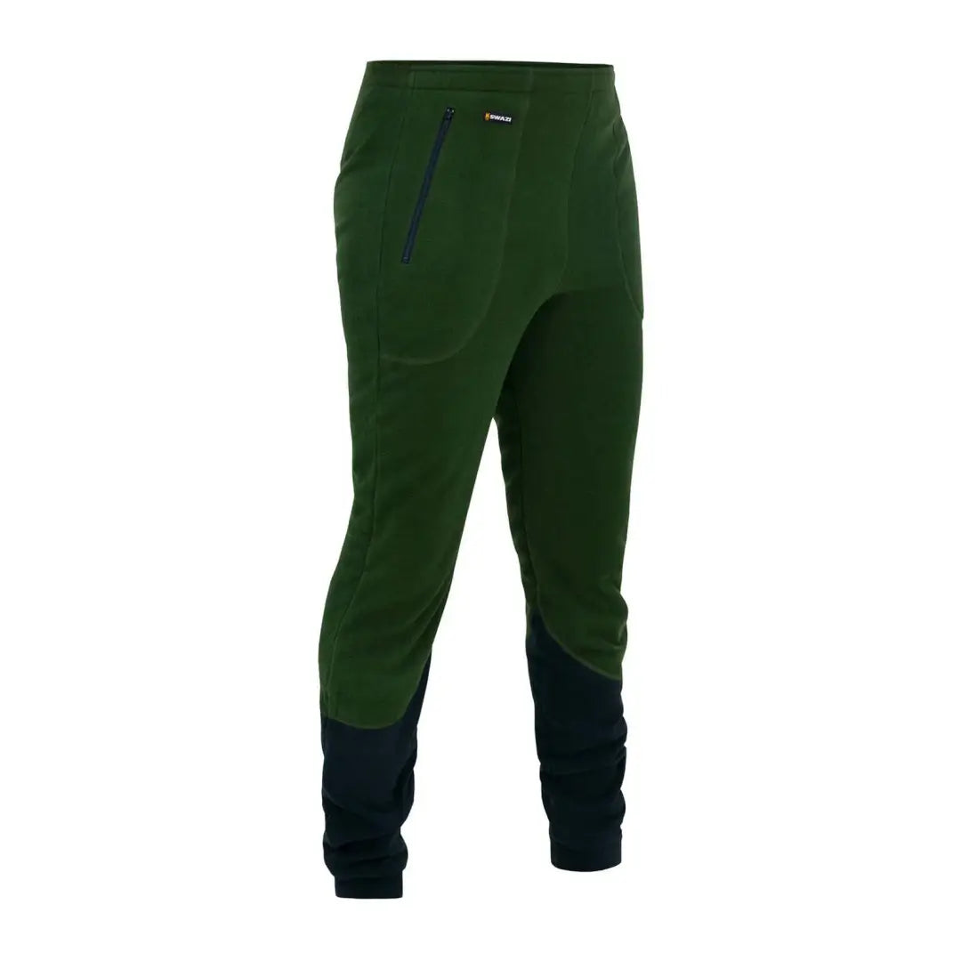 Green and navy blue Swazi Huttie Pants in heavier microfleece material for ultimate comfort