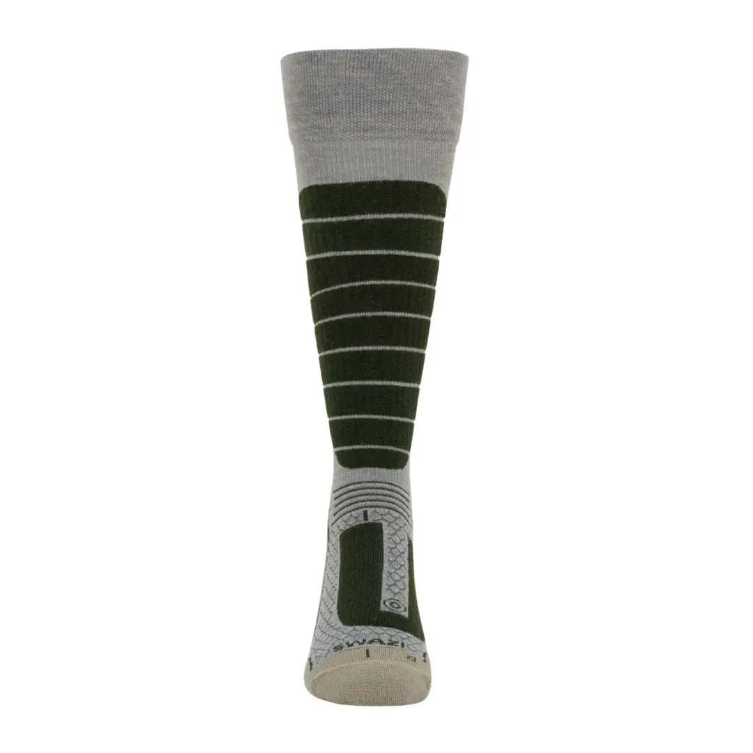 Striped Swazi Ibex Socks with gray top and dark green stripes for country clothing outdoors