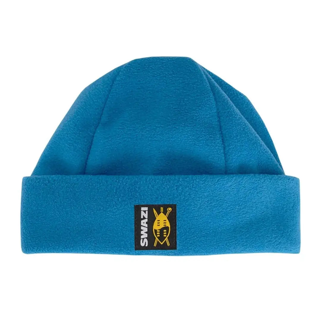 Bright blue Swazi Kids Hasbeanie hat featuring a logo patch for stylish kids